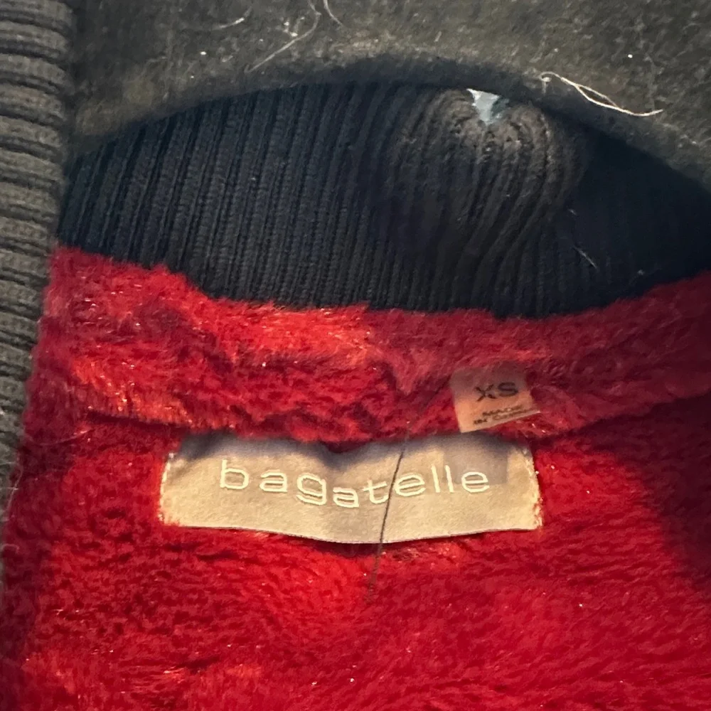 Bagatelle Black Bomber Jacket with Red Fur Collar - Picture 7 of 8